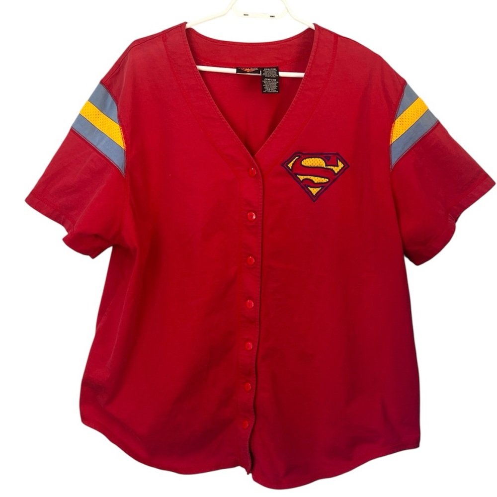 Vintage Superman Baseball Jersey Shirt Men 26W 28W Logo Cotton DC Comics 2003